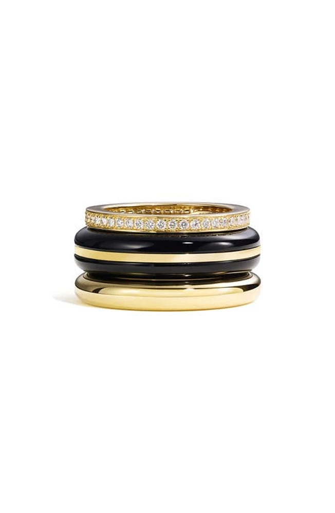 BY PARIAH Set of 3 Stack Rings Black/Yellow Gold at Nordstrom,