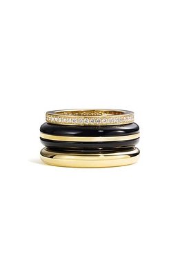 BY PARIAH Set of 3 Stack Rings Black/Yellow Gold at Nordstrom,