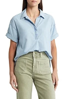 caslon(r) Pleat Front Chambray Popover Blouse Wash at Nordstrom,