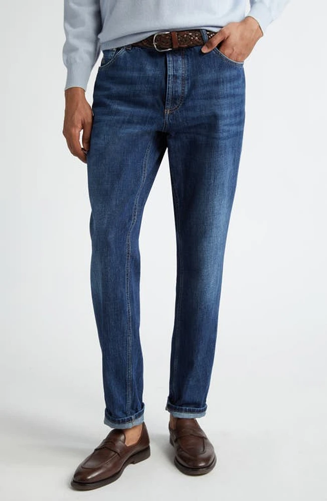 Brunello Cucinelli Lightweight Denim Traditional Fit Jeans in C1468 Denim Scuro Old at Nordstrom, Size 40 Us