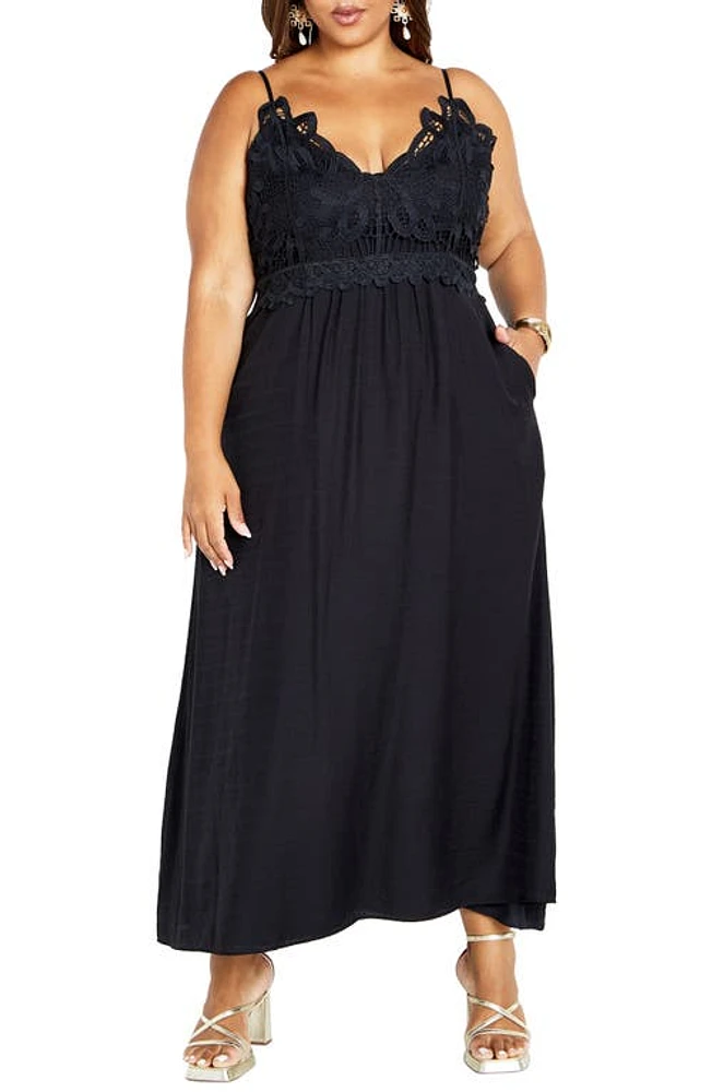 City Chic Martina Lace Trim Dress in Black at Nordstrom, Size Xxl