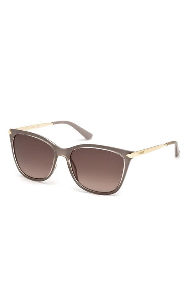 GUESS 56mm Cat Eye Sunglasses in Shiny Beige /Gradient Brown at Nordstrom