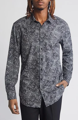 Open Edit Trim Fit Button-Up Shirt Cubic Lines at Nordstrom,