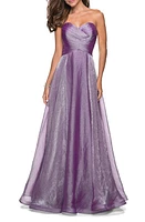 La Femme Strapless Metallic Organza Gown at Nordstrom,