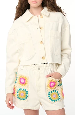 BLANKNYC Crochet Appliqué Crop Denim Jacket Downtime at Nordstrom,