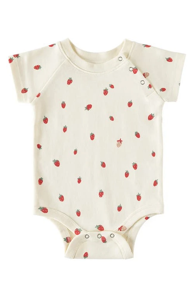 Pehr Print Raglan Snap Organic Cotton Bodysuit in Strawberry Patch at Nordstrom, Size 6-12M