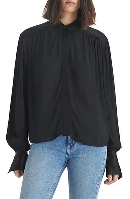 rag & bone Aubrey Semisheer Long Sleeve Top Black at Nordstrom,