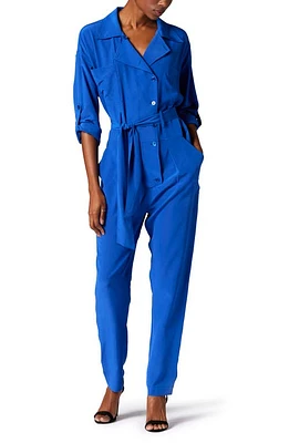 Equipment Fernande Long Sleeve Silk Jumpsuit in Surrealist Blue at Nordstrom, Size X-Small