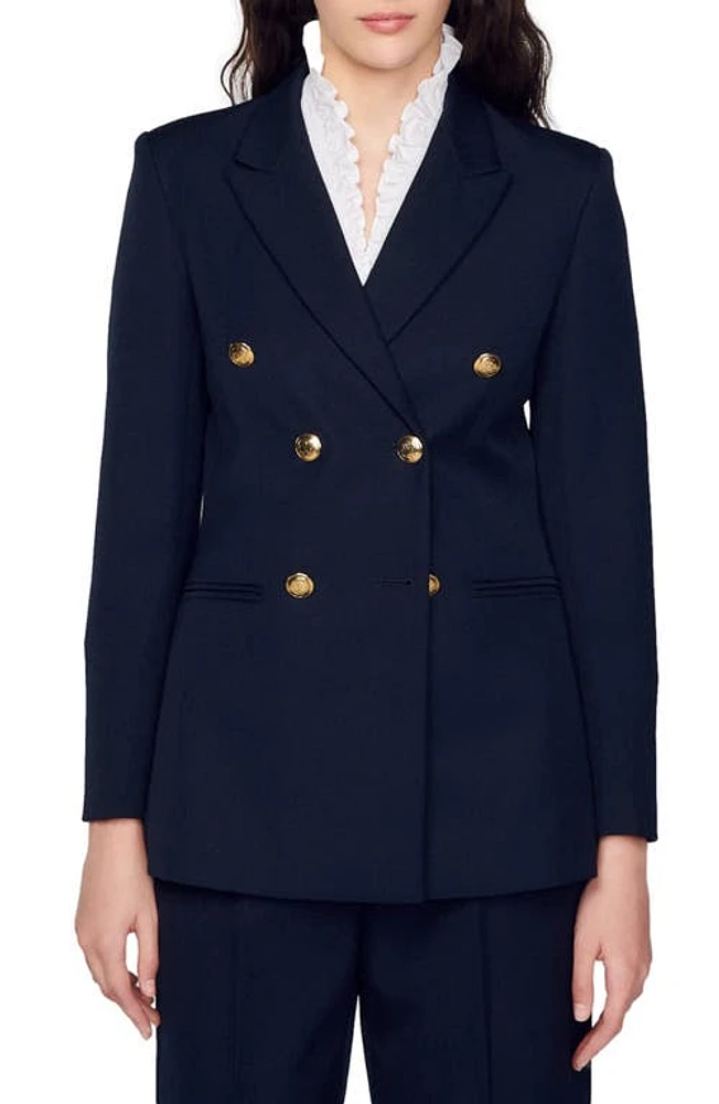 sandro Sienna Bracelet Sleeve Blazer Navy Blue at Nordstrom,