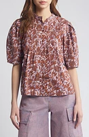 SESSÙN Virginia Sun Pintuck Puff Sleeve Top Rust Maybell at Nordstrom,