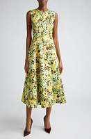 Emilia Wickstead Madi Rose Sleeveless Fit & Flare Dress Abstract Roses Green/lemon at Nordstrom, Us