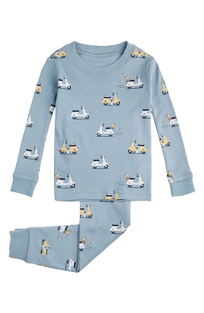 Petit Lem Kids' Motorino Print Fitted Two-Piece Organic Cotton Pajamas Blue at Nordstrom,