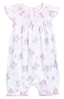 Kissy Butterfly Short Sleeve Pima Cotton Romper Pink Multi at Nordstrom,