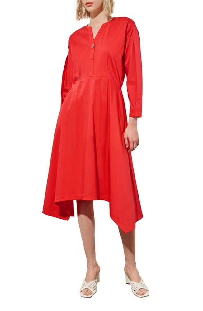 Ming Wang Long Sleeve Asymmetric Hem Cotton Blend Dress in Flamenco at Nordstrom, Size X-Large