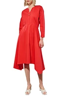 Ming Wang Long Sleeve Asymmetric Hem Cotton Blend Dress in Flamenco at Nordstrom, Size X-Large