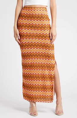 Mistress Rocks Chevron Stripe Mesh Maxi Skirt Beige Multi at Nordstrom,