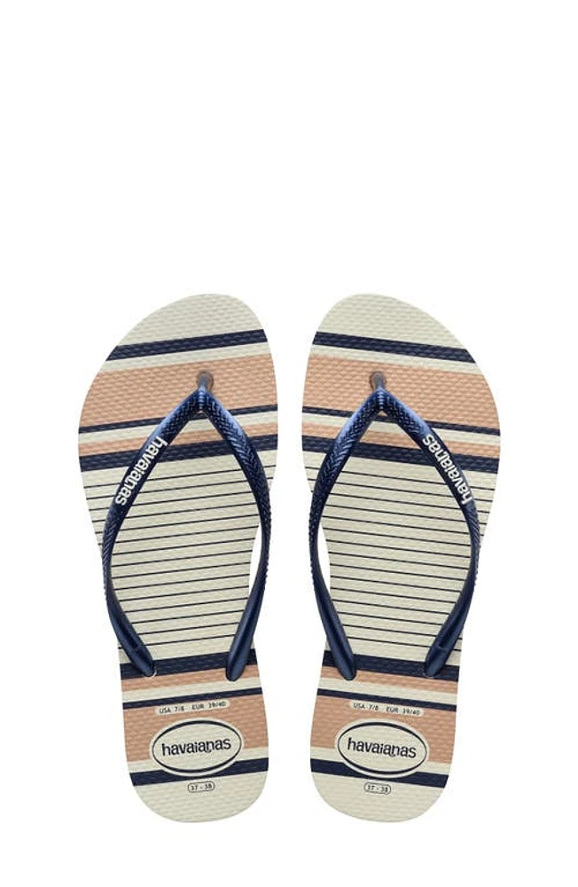 Havaianas Slim Nautical Flip Flop in Navy/Rose Gold/Navy at Nordstrom, Size 10 M