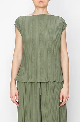 MELLODAY Boat Neck Cap Sleeve Plissé Top at Nordstrom,