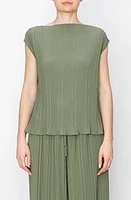 MELLODAY Boat Neck Cap Sleeve Plissé Top at Nordstrom,