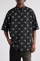 Balenciaga BB Monogram Oversize Short Sleeve Cotton Button-Down Shirt 1070 Black/White at Nordstrom,