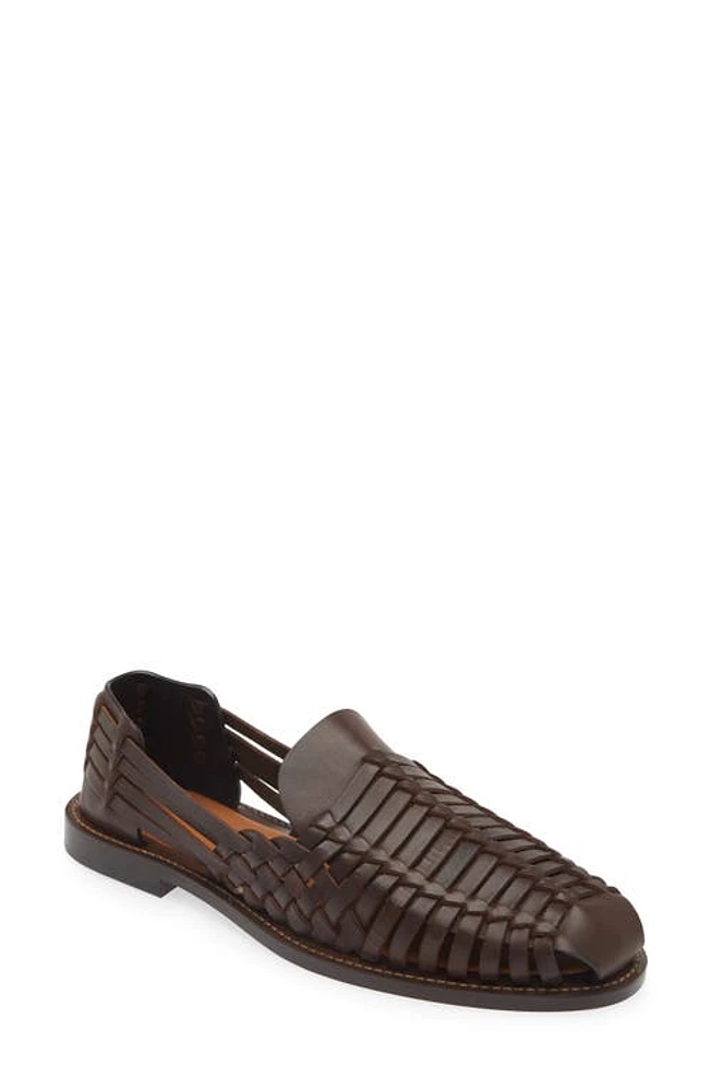 Brunello Cucinelli Woven Leather Sandal C8894 Dark Brown at Nordstrom,