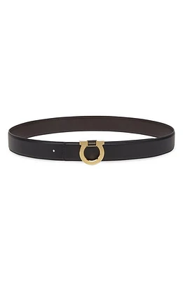 FERRAGAMO Double Gancio Leather Belt Nero Hickory at Nordstrom, Eu