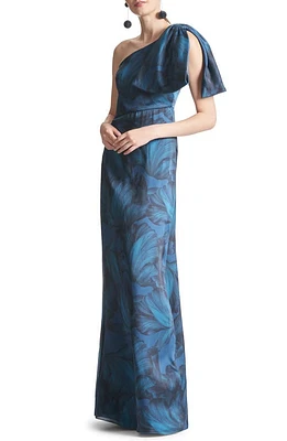 Sachin & Babi Chelsea Floral Print One-Shoulder Georgette Gown Tonal Petal at Nordstrom,