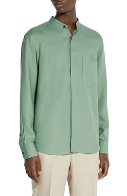 ZEGNA Oasi Band Collar Linen Button-Up Shirt Agave at Nordstrom,