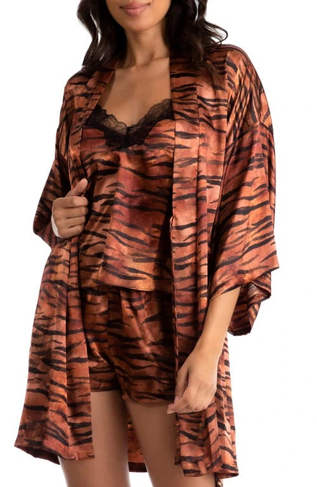 Midnight Bakery Tiger Print Satin Wrap Rust at Nordstrom,