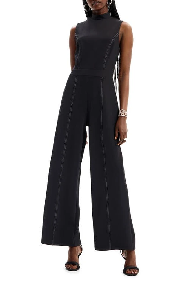 Desigual Dana Wide Leg Jumpsuit Black at Nordstrom,