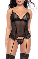 Mapale Lace & Mesh Basque G-String Black at Nordstrom,