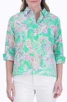 Foxcroft Therese Paisley Non-Iron High-Low Button-Up Shirt Green Multi at Nordstrom,