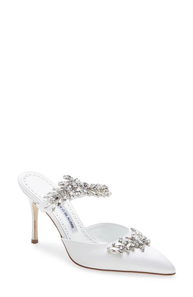 Manolo Blahnik Lurum Crystal Leaf Mule Cream at Nordstrom,