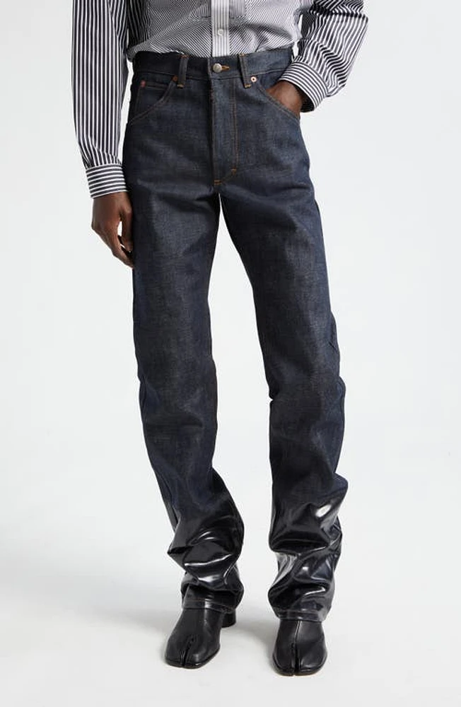 Maison Margiela Lacquered Hem Cotton Denim Jeans Indigo at Nordstrom,