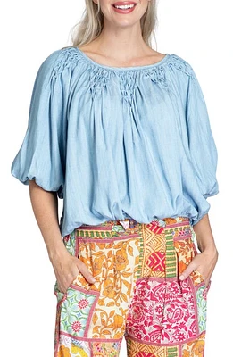 APNY Smocked Detail Chambray Top Light Indigo at Nordstrom,