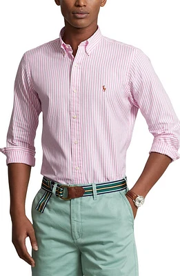 Polo Ralph Lauren Stripe Stretch Cotton Oxford Button-Down Shirt in Pink/White at Nordstrom, Size Large