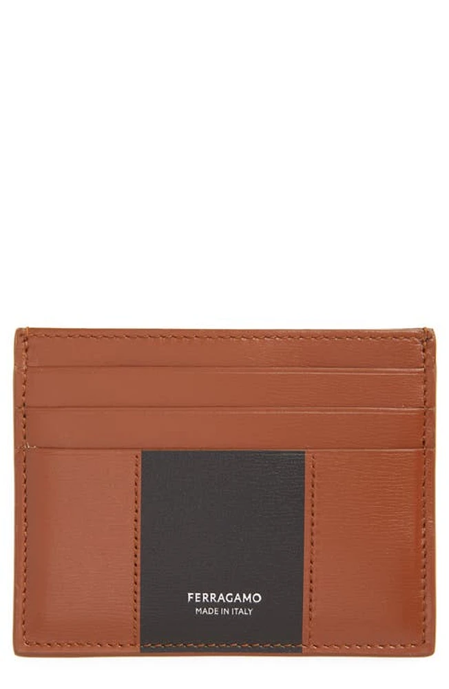 FERRAGAMO Contrast Panel Leather Card Case in New Cognac at Nordstrom