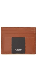 FERRAGAMO Contrast Panel Leather Card Case in New Cognac at Nordstrom