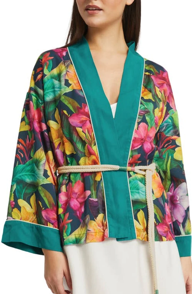 INEJ Botanica Lounge Wrap Black/Botanica Print at Nordstrom,