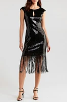 Connected Apparel Kyhle Sequin Fringe Hem Cocktail Dress Black at Nordstrom,