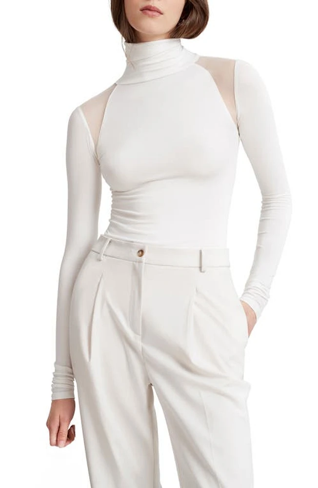 Marcella Maria Mesh Inset Turtleneck Top Off White at Nordstrom,