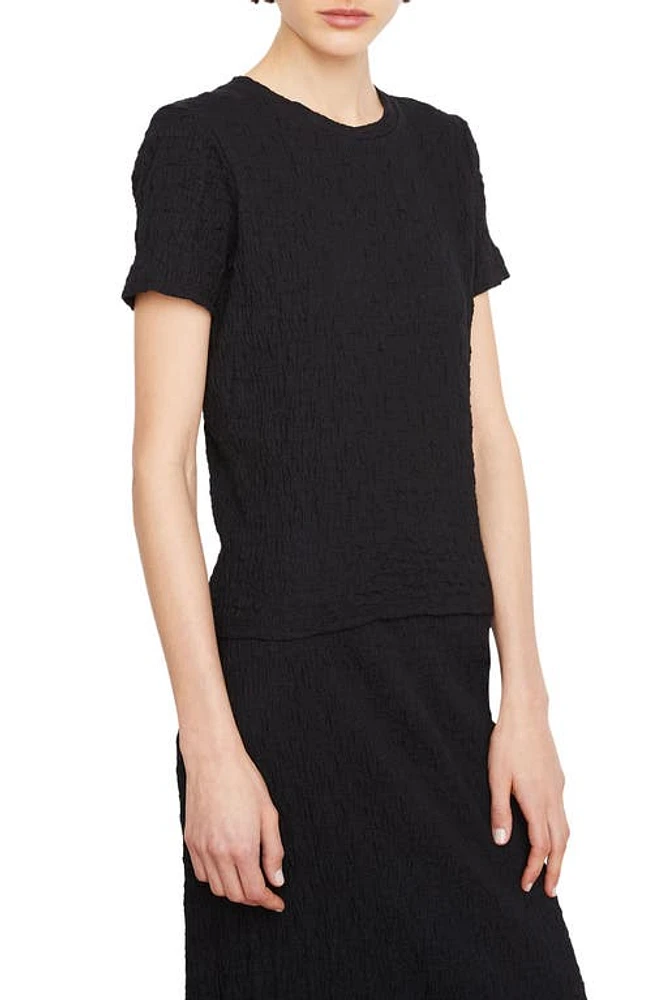 Vince Smocked Shrunken Crewneck Shirt Black at Nordstrom,