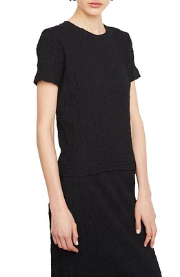 Vince Smocked Shrunken Crewneck Shirt Black at Nordstrom,