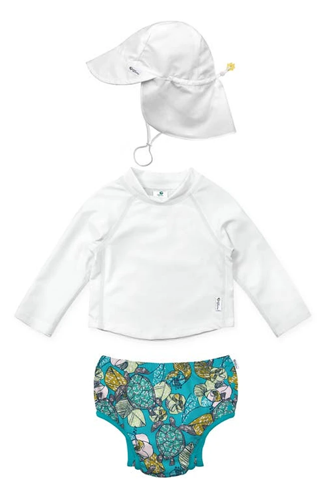 Green Sprouts Long Sleeve Two-Piece Rashguard Swimsuit & Sun Hat Set in Turtle Floral at Nordstrom