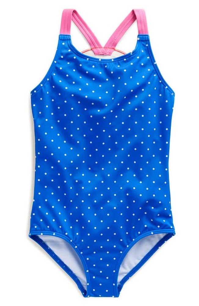 Mini Boden Kids' Polka Dot One-Piece Swimsuit Blue Spot Rainbow at Nordstrom,