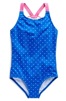 Mini Boden Kids' Polka Dot One-Piece Swimsuit Blue Spot Rainbow at Nordstrom,