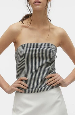 VERO MODA Ziva Stripe Strapless Denim Top Medium Blue St at