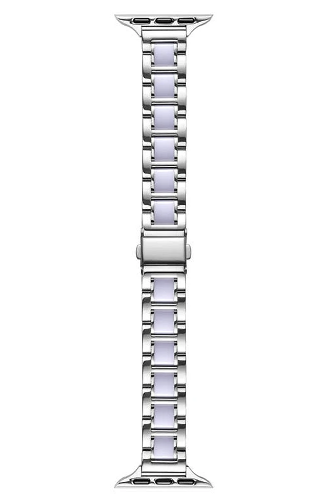 The Posh Tech Amelia Stainless Steel Skinny Apple Watch Bracelet Watchband in Silver/White at Nordstrom, Size 42 Mm