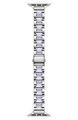 The Posh Tech Amelia Stainless Steel Skinny Apple Watch Bracelet Watchband in Silver/White at Nordstrom, Size 42 Mm