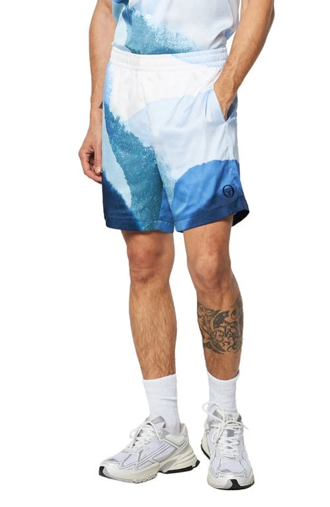 Sergio Tacchini Spiaggia Cabana Crêpe de Chine Satin Shorts Maritime Blue Multi at Nordstrom,